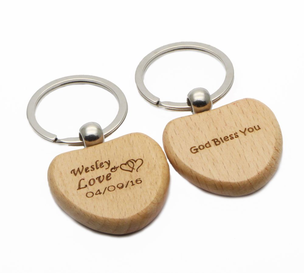 50X WOODEN HEART KEYCHAIN BLANK CHEAP KEY RING Personalized Engraved