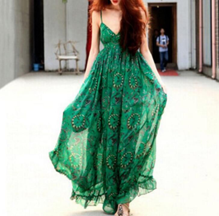 green maxi summer dress