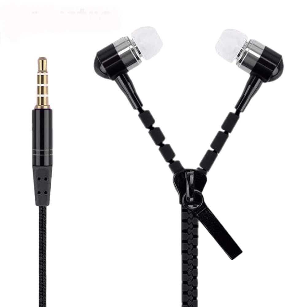 Zipper Earphones Headset 3.5MM Jack Bass Earbuds In Ear Zip Earphone