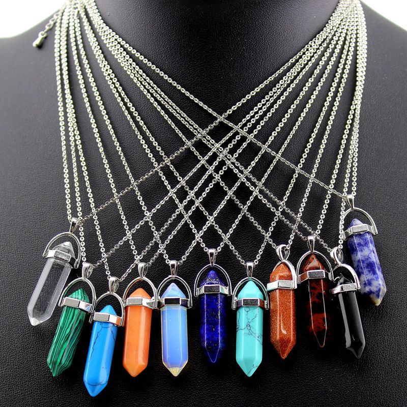 Natural Gem cross Pointed Reiki Chakra Pendant Charm Leather Necklace Natural Gem cross Pointed Reiki Chakra Pendant Charm Leather Necklace