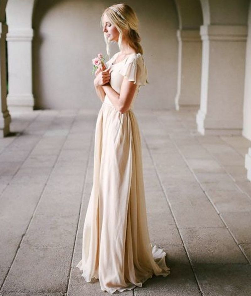 short flutter sleeve wedding dress