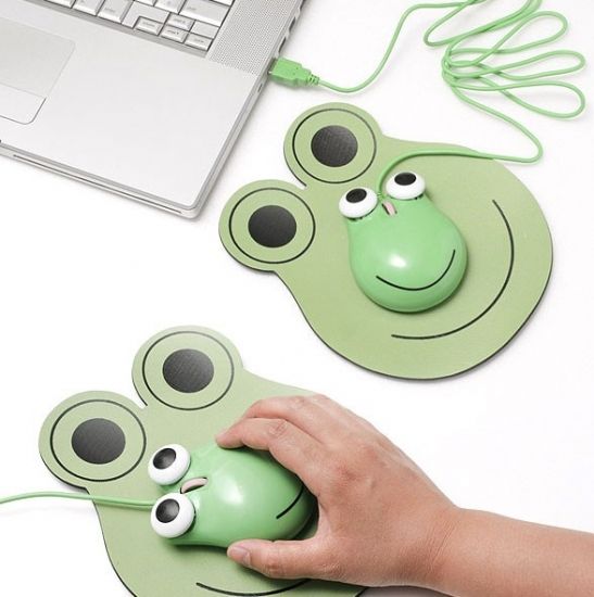2021 Catoon Cute Frog Shape Optical USB Mouse With Frog Mouse Pad For