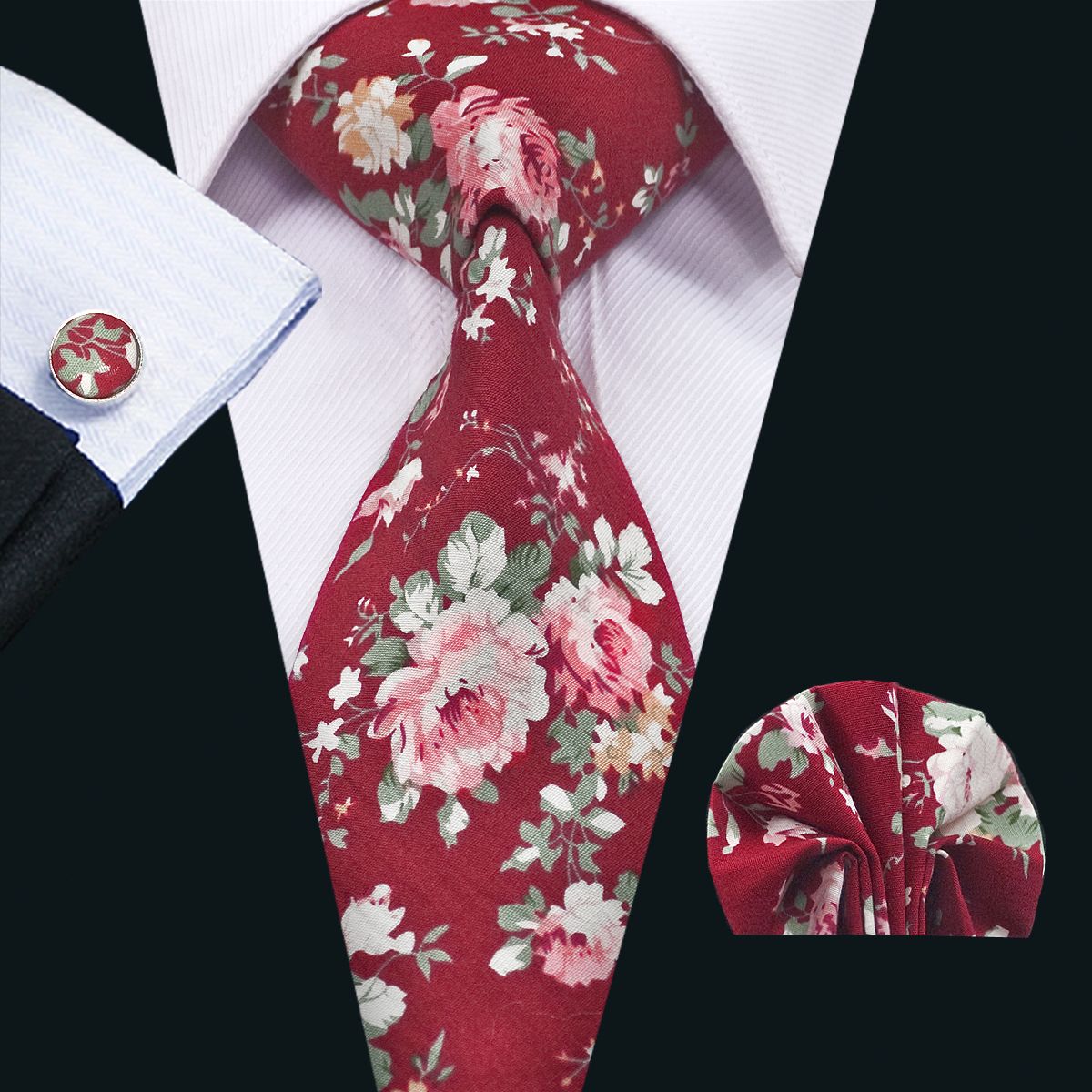 2020 Red Mens Tie Sets Classic Floral Cutton Neck Tie Mens Tie