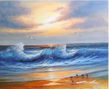 2020 Beach Sunset Shore Birds Seagulls Surf Waves Clouds Pure Hand