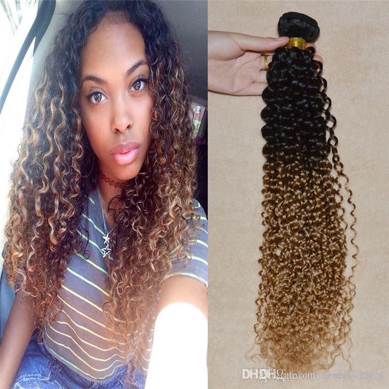 Two Tone Malaysian Nature Hair Jerry Curly Sew Ombre Malaysian