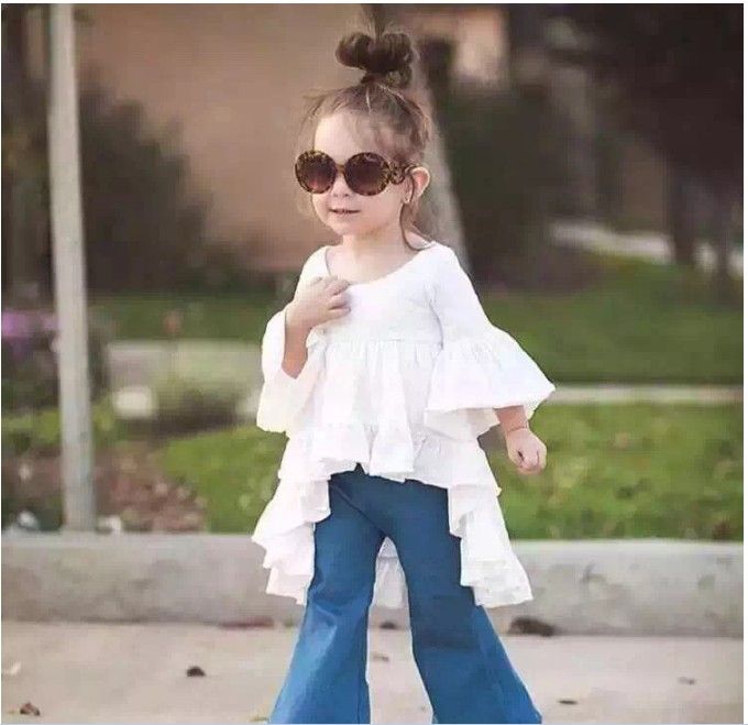 Pelágico electo Celsius 80-110 Trajes para niñas 2016 Ropa para niños Flouncing Shirt + Denim  Bell-Bottoms 2