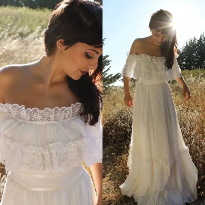 lace bohemian off shoulder long dress