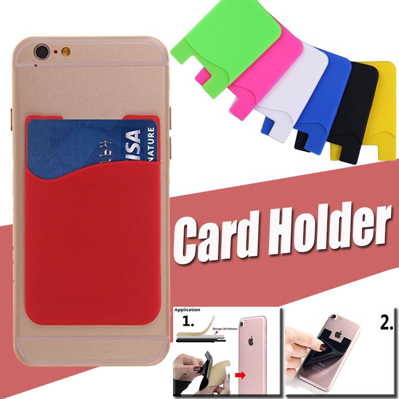 Monedero Auto tarjeta de crédito adhesivo ultra-delgado universal titular de la tarjeta Conjunto de tarjeta de silicona de colores caja del teléfono móvil para el iPhone Pro Max 12 11 XS XR X