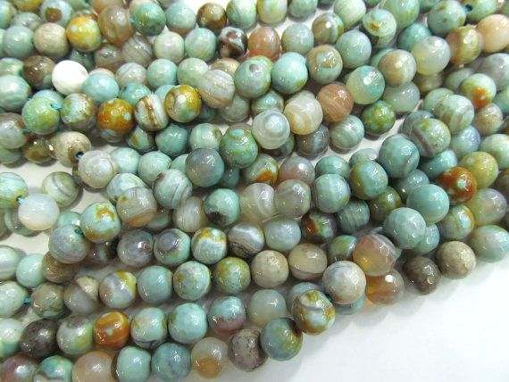 10MM GREEN AGATE GEMSTONE GREEN FACETED ROUND 10MM LOOSE BEADS 8/"