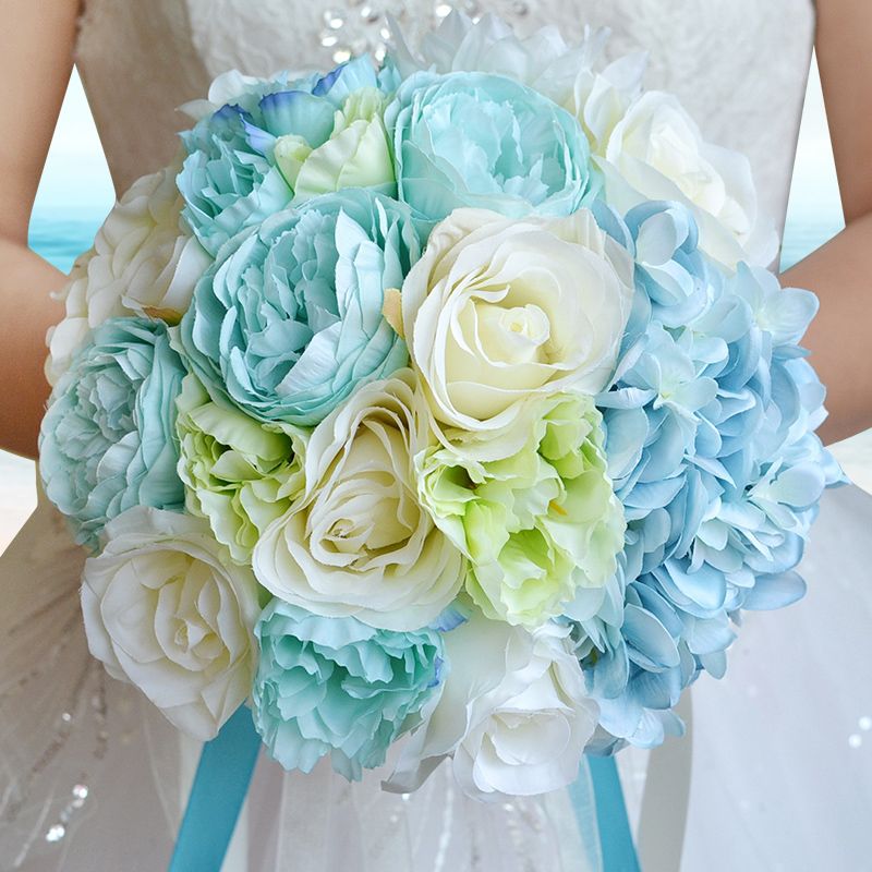 2019 New Sky Blue Beach Wedding Flowers Wedding Bouquets Bridesmaids Artificial Silk Rose Bridal Bouquet Wedding Accessories Winter Wedding Flowers