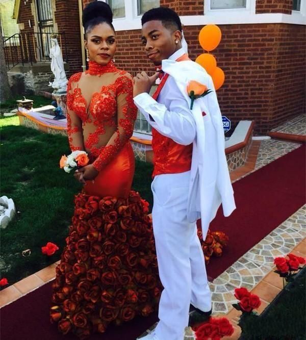 Sexy African Rose Flowers Mermaid Prom 