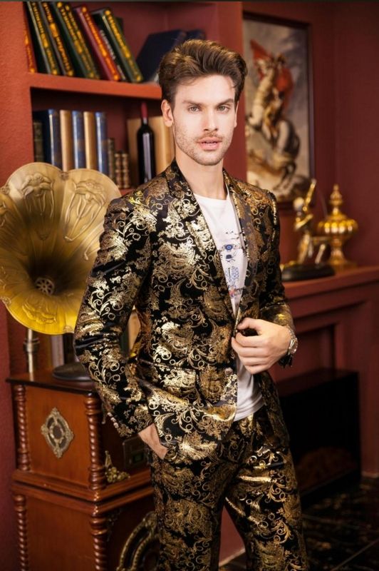 2021 Senior Designer Gold Print Suit 2016 High Quality Fashion Golden ...