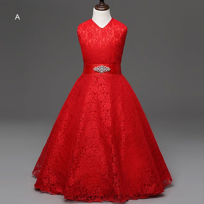 2019 Formal Big Girls Flower Dresses Bridesmaid Costume Children Sleeveless Boe Floral Lace Princess Dress Clothes For 6 15 Year From Dongmingyuan,