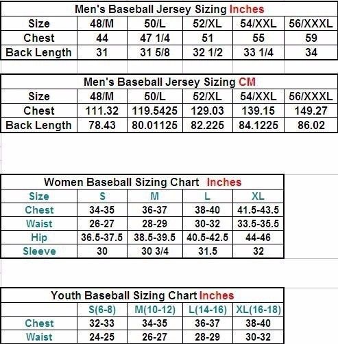 Youth Medium Baseball Jersey Size Chart
