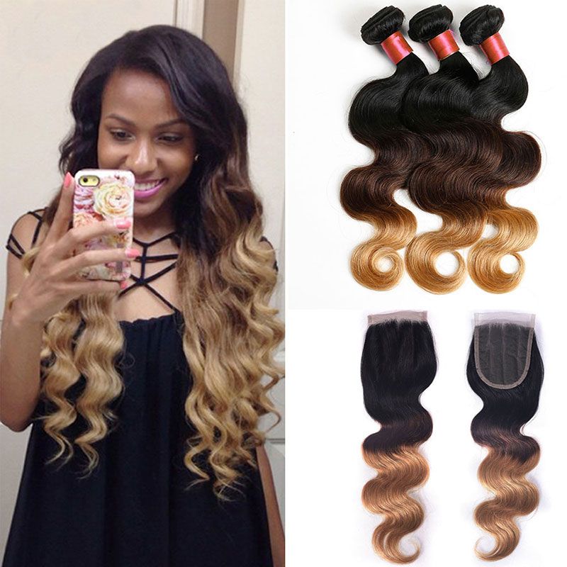 Peruvian Hair Weave 1b 4 27 Ombre Body Wave 3 Bundles Hair Wefts
