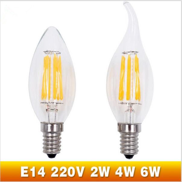 Super Bright LED Filament Candle Light Bulb E14 220V 2W 4W 6W C35