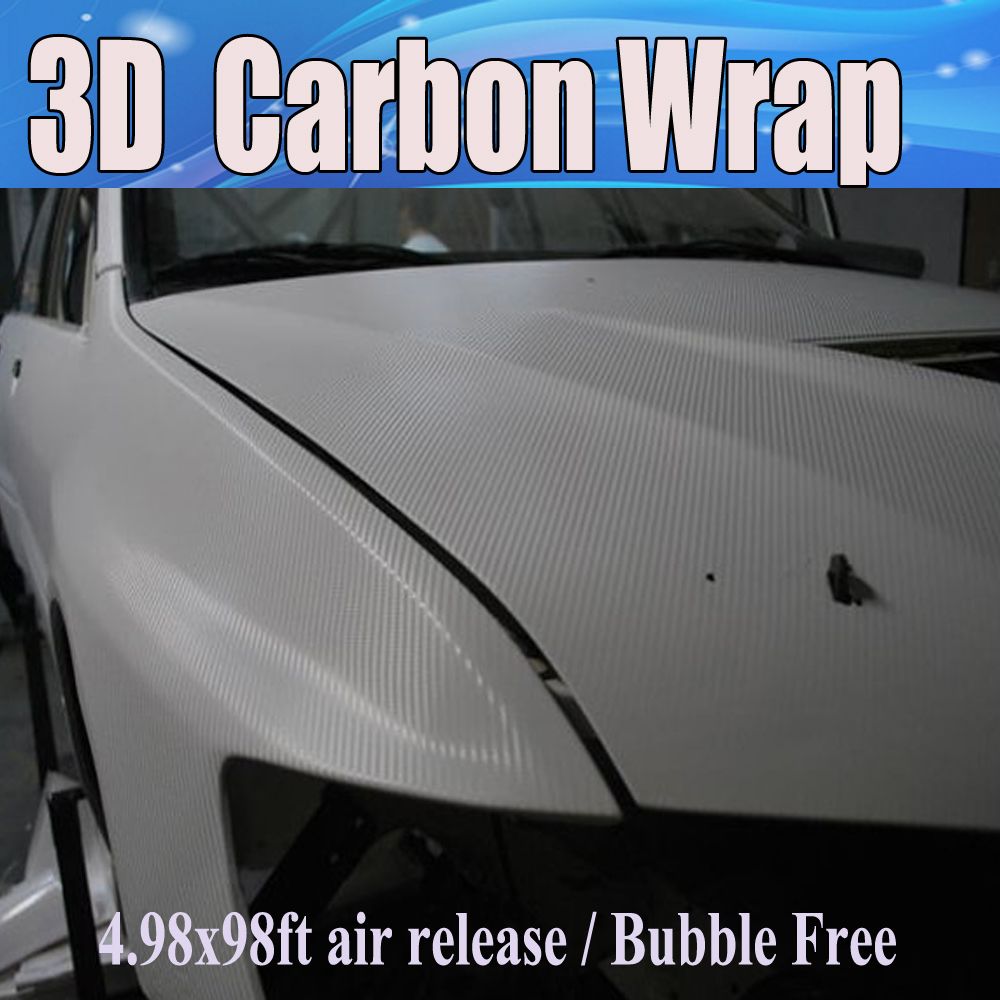3D WHITE Carbon Fibre Vinyl Sheet Wrap Sticker Film Air bubble Free