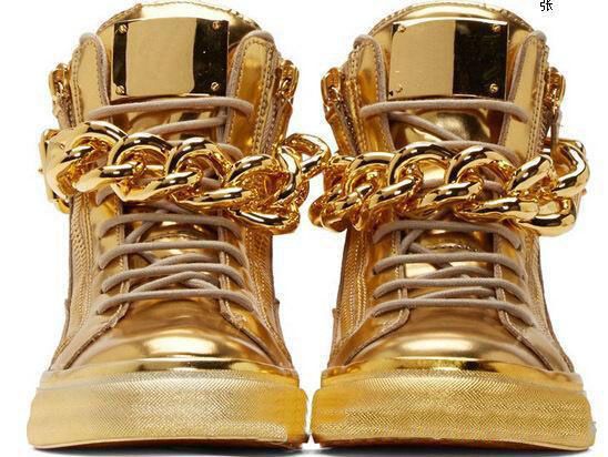 Newest Men Wedge Gold Sneakers High Top 