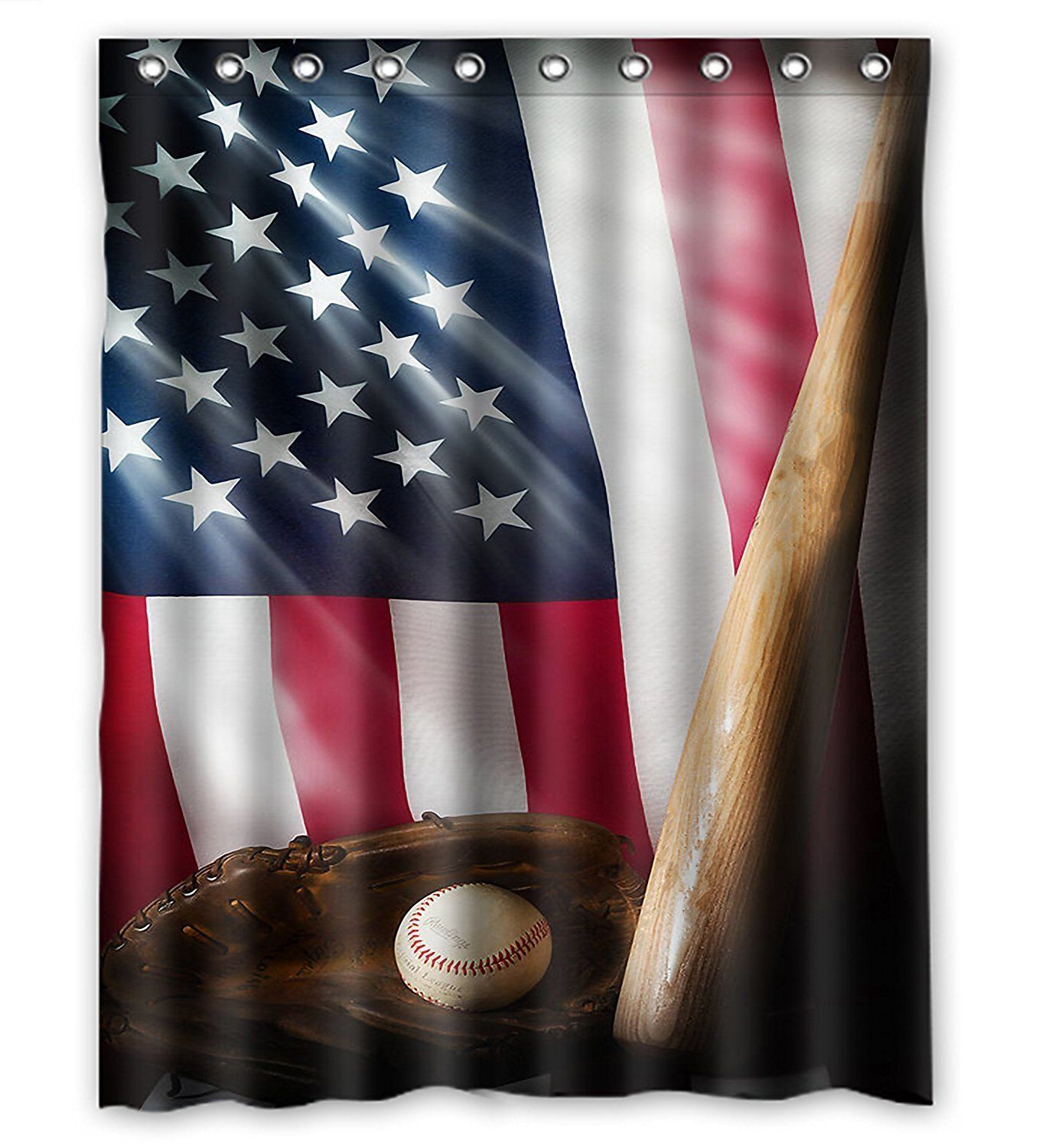 2019 American Flag And Baseball Design Shower Curtain Size 150 X