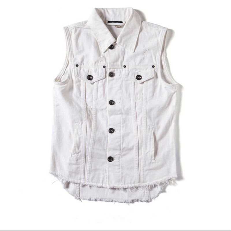 white sleeveless denim jacket