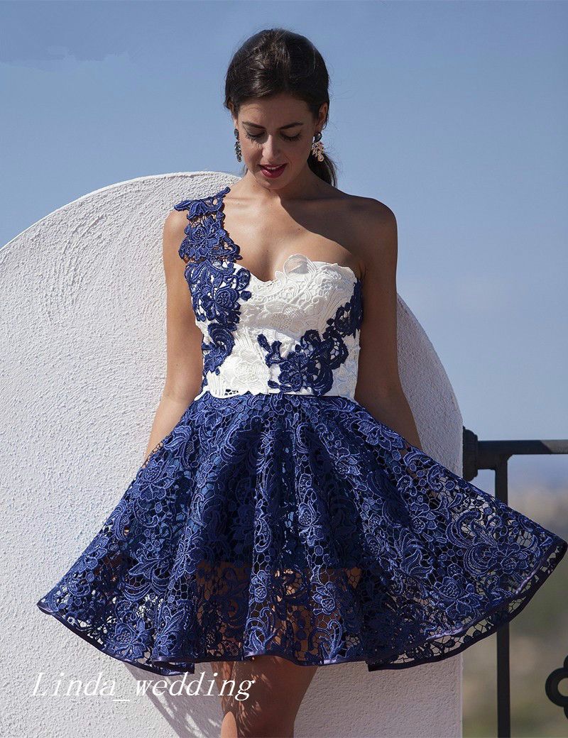 navy blue and white cocktail dress