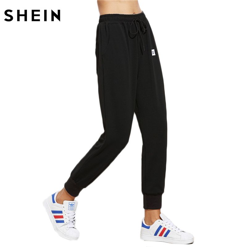 Acquistare SHEIN Pantaloni Larghi Donna 2016 Autunno Inverno Pantaloni Moda Donna  Pantaloni Grigi Vita Media Coulisse Patch Peg Pantaloni Lunghi Casual  Economico | Consegna Veloce E Qualità | It.Dhgate