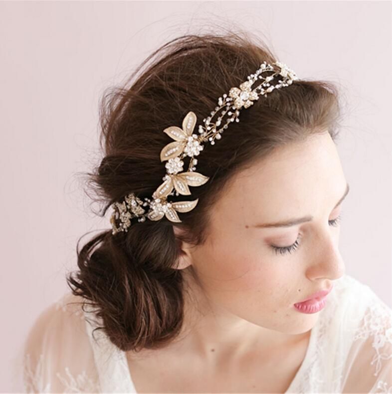 So Beautiful Gold Headwear For Wedding Embroidery Lace Flower