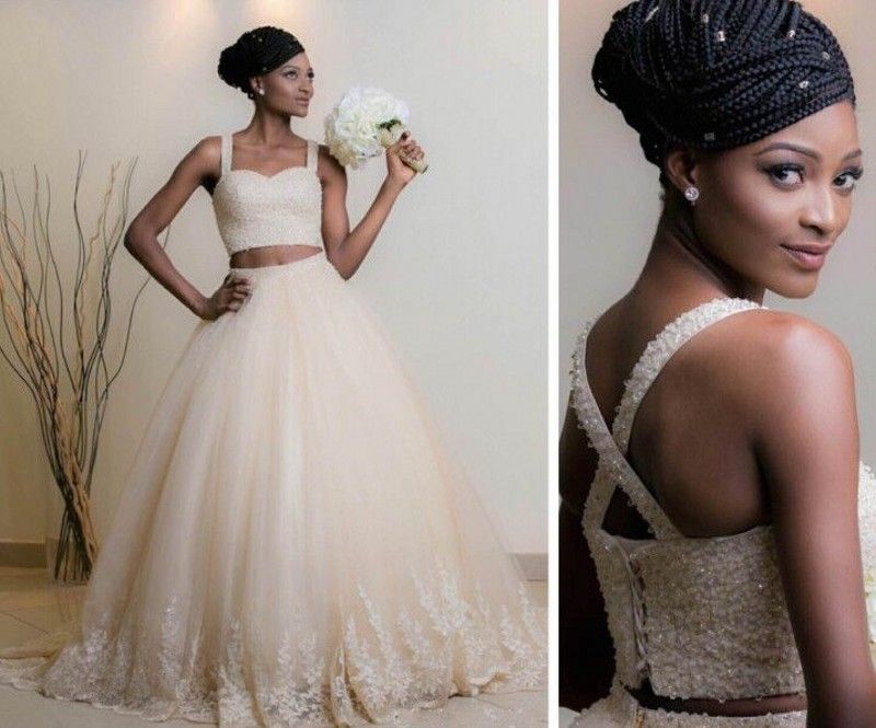 2016 Two Pieces African American Wedding Dress Crystals Beaded