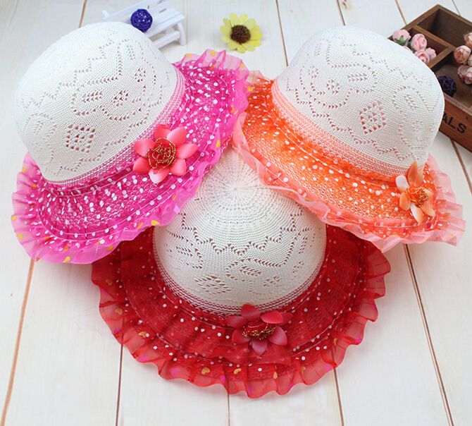 Modelos de verano crochet Sombrero para el sol Gasa Encaje Chicas Lindo sombrero Transpirable Rosy