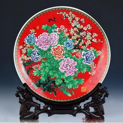 010 Jingdezhen Ceramics Powder Enamel Flower Decoration Plate Home