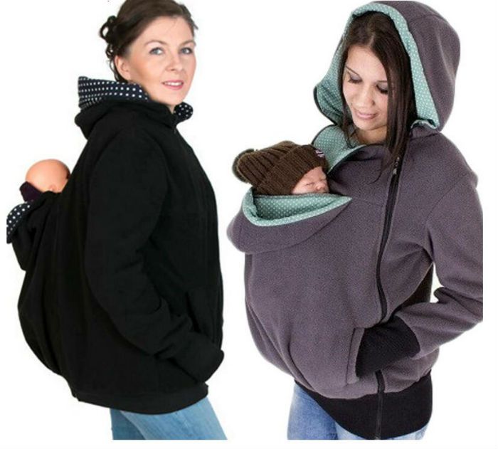 mom and baby hoodie carrier