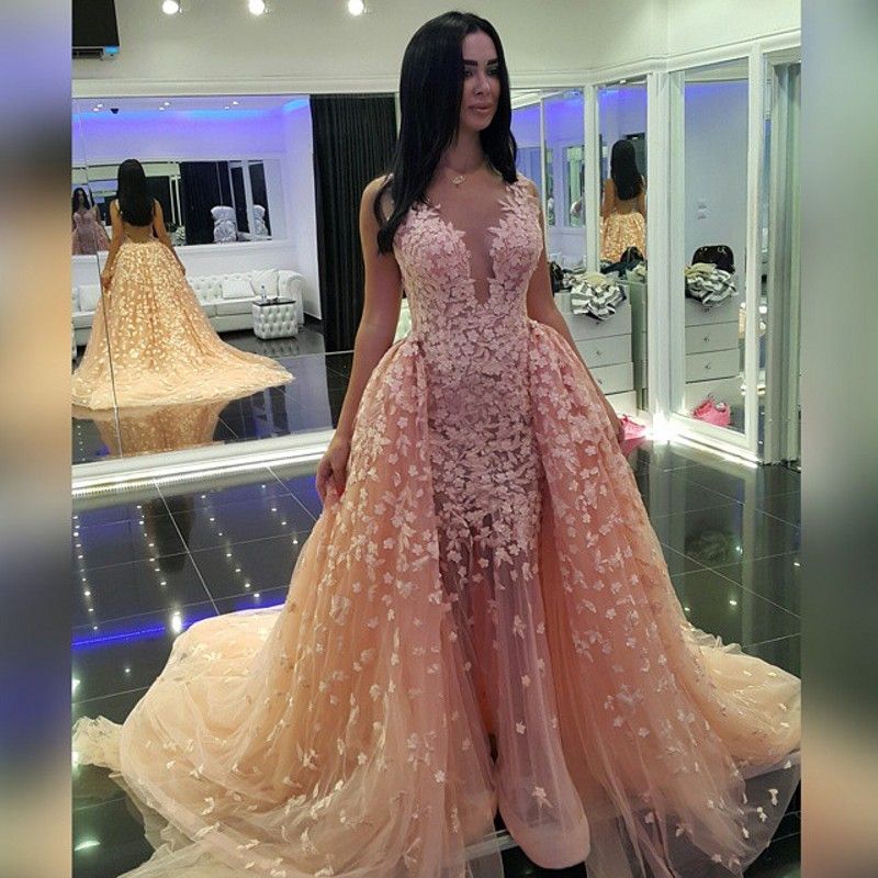 evening gown with detachable train