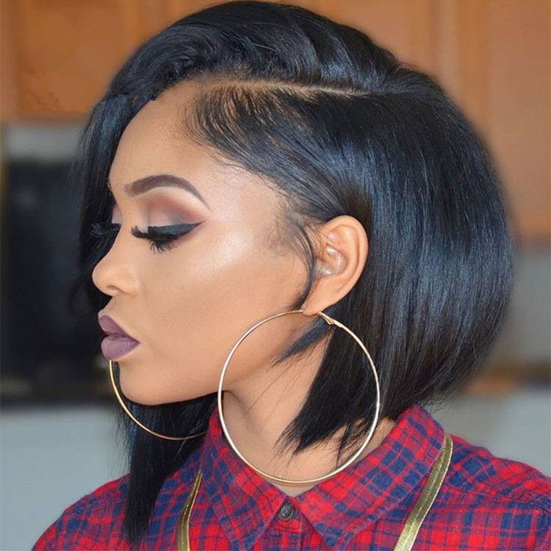 Fashion Style Bob Cut Lace Wig Human Hair Wig 1b Color Unprocessed