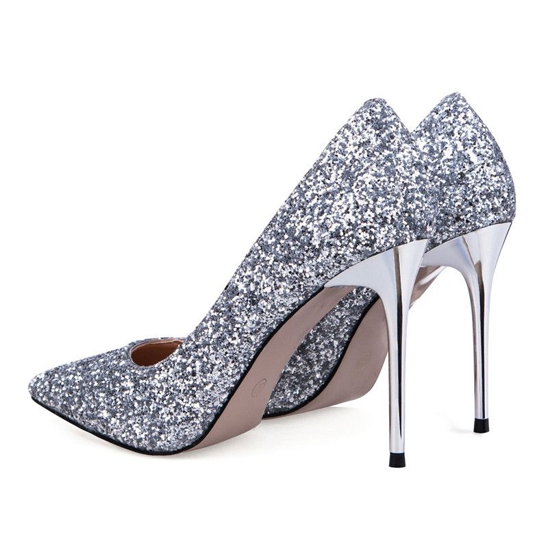 2017 Women Shoes High Heels Prom Wedding Shoes Lady Sexy High Heels Silver Glitter Bridal Shoes Thin Stiletto Heel Party Pumps Mens Leather Boots Mens