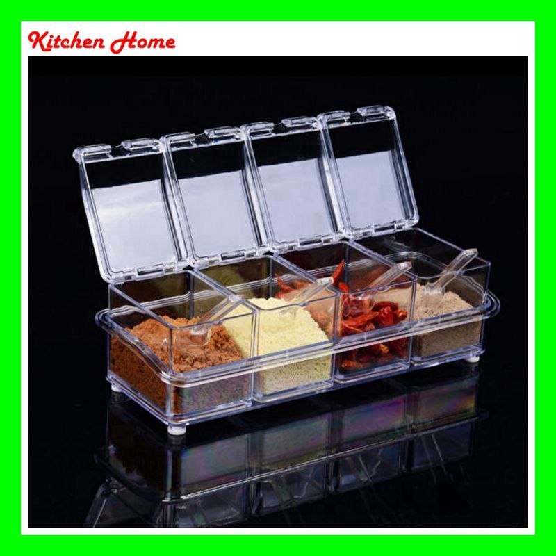 2019 Transparent Crystal Kitchen Sauce Box Salt Jar Spice Case