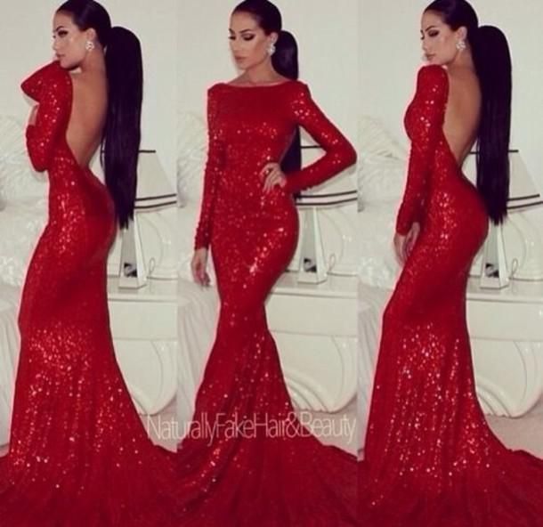 red sparkly evening dress