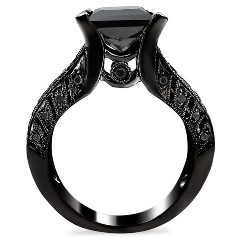 princess cut black zircon bridal set black gold filled solid ring set 2016 top fashion black - Black Wedding Rings Sets princess cut black zircon bridal set black gold filled solid ring set 2016 top fashion black - Black Wedding Rings Sets