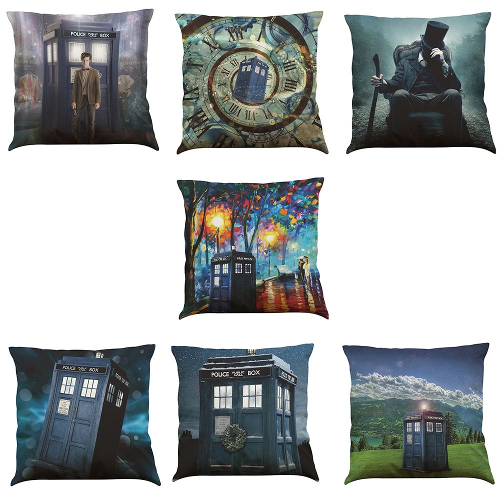 Tardis Mystery Doctor Linen Cushion Cover Home Office Sofa Square