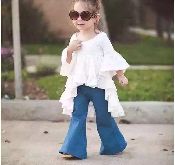 80-110 Trajes para niñas 2016 Ropa para niños Shirt + Denim Bell-Bottoms 2