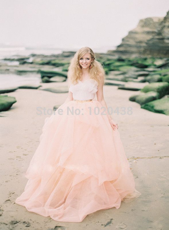 peach beach wedding dress