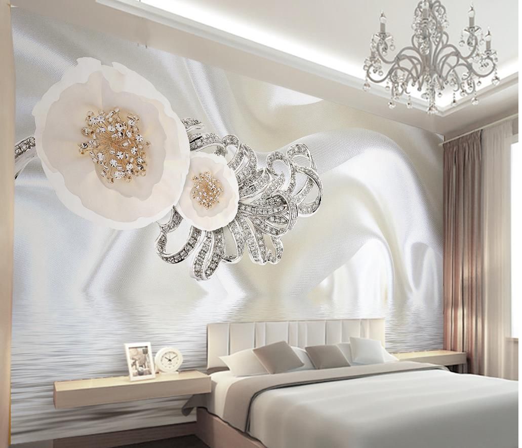 Customize 3d Mural Wallpaper European Style 3d Silk White Flower Living Room Tv Backdrop Bedroom 3d Flower Photo Wallpaper High Resolution Widescreen