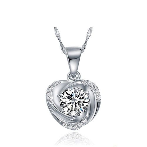 Fashion White Gold Plated Love Heart Pendant Necklace Purple Womens Chain 17.6 Classic