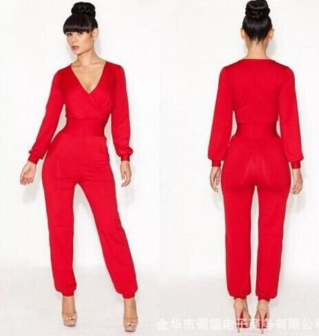 red long sleeve jumpsuit