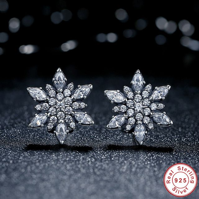 Crystalized Snowflake Earrings Studs 