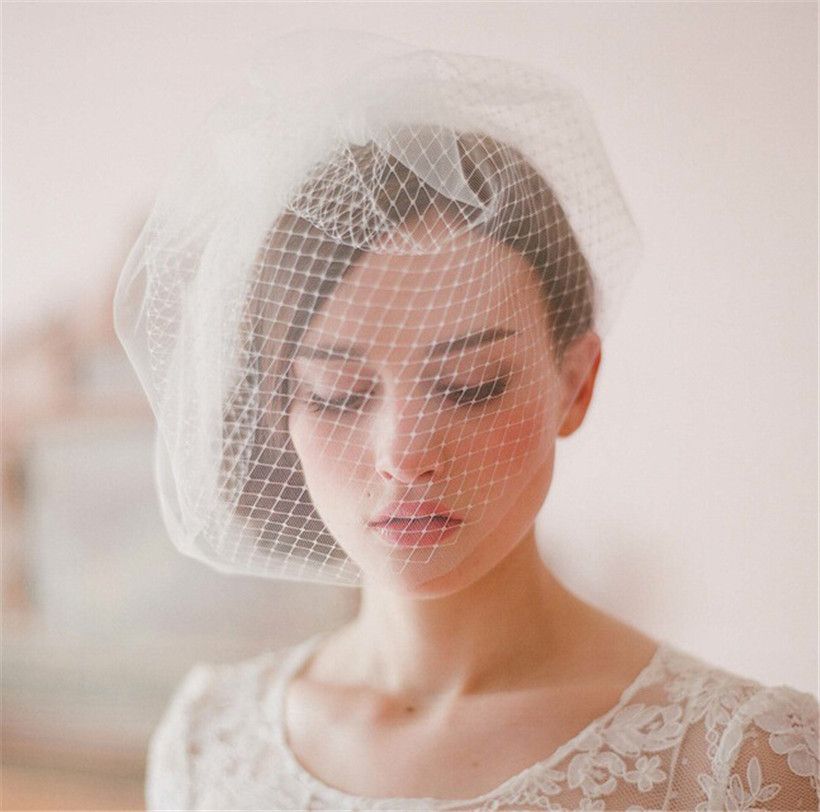 Vintage Wedding Bridal White Birdcage Veil Face Net Flower Combs
