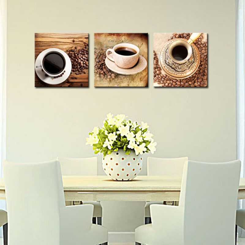 Compre 3 Pedazos De Lona Pintura Granos De La Taza De Café Arte De La Pared  Para El Café Decoración De La Casa De Café Listo Para Colgar Con Los  Regalos De