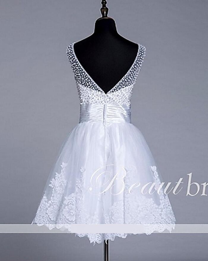 Discount Short Pearls White Elegant Wedding Dress Princess Bridal Gowns ...