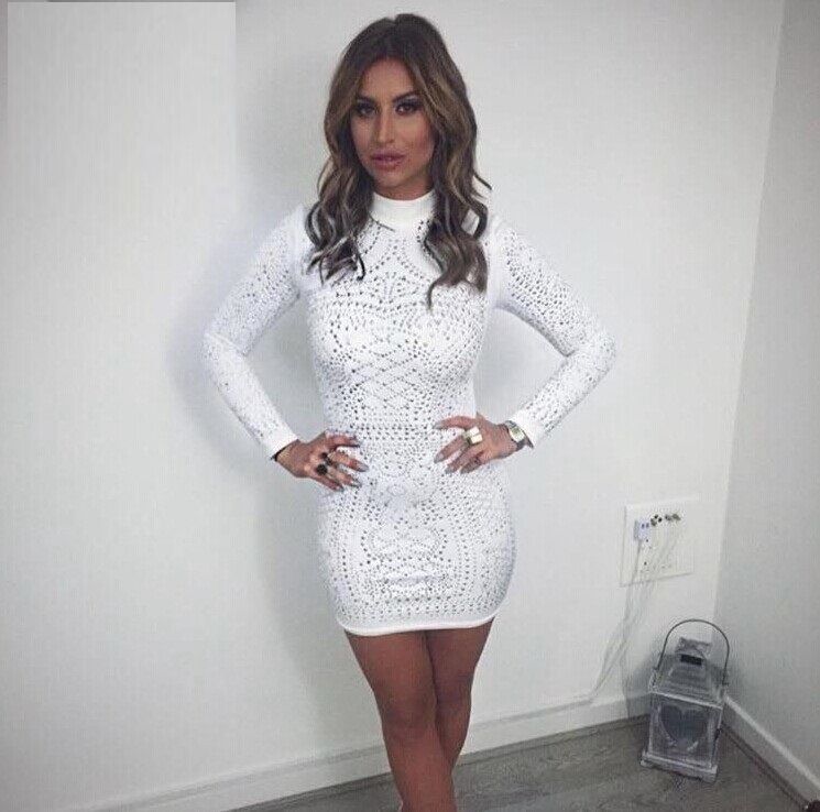 white high neck long sleeve dress