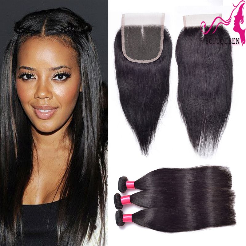 For Black Women Inidan Remy Straight Hair 3 Bundles And Top Lace