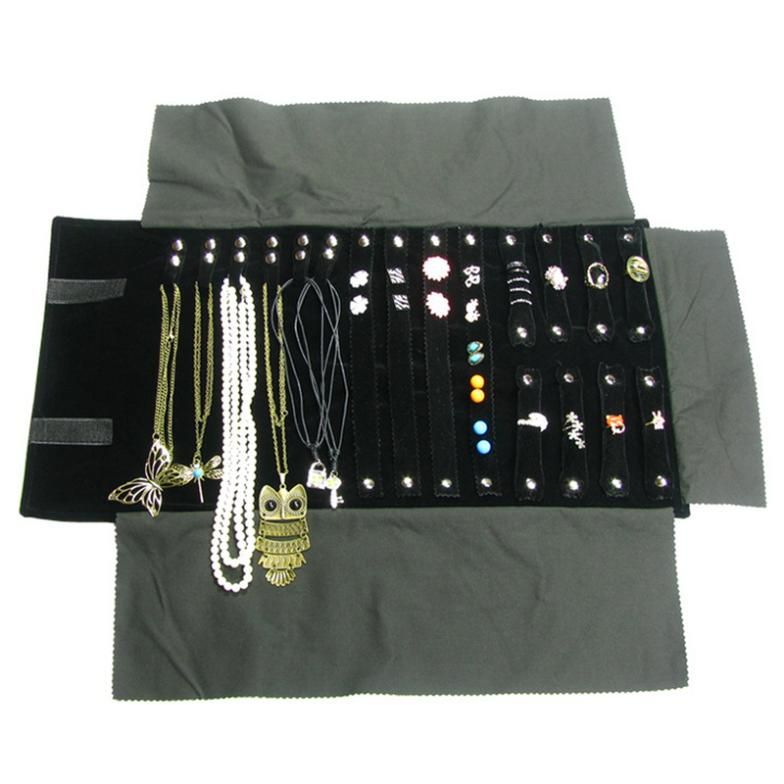 Tiantianchaye Multi-función pendientes collar anillo almacenamiento rollo bolsa joyería viaje portátil retener rollo bolsas paquete exposición